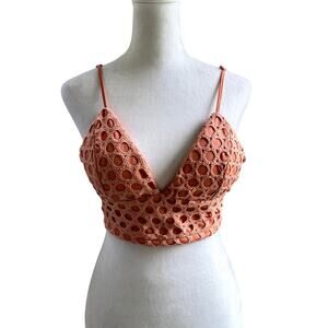 SHOWPO. Pink Plunging Boho Knit Lace Padded Bralette Size 10 / Large